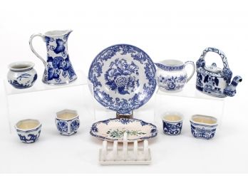 Collection Of Blue And White Tabletop Items