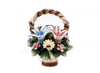 Nippon Capodimonte Basket Bouquet With Colorful Roses And Flowers
