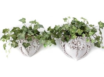 Pair Of Wall Ceramic Planters With Faux Plants