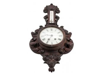 Cure A Lyon Wall Clock In A Carved Wooden Case With Thermometer