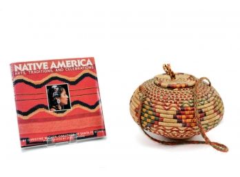First Edition Native American Arts, Traditions And Celebrations Book + Native American Handmade Basket