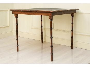 Wood Folding Card Table With Leather Trim And Bamboo Trim