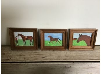Set Of 3 Horse Oils On Board