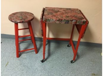 Decoupage Iron Table And Matching Wood Stool