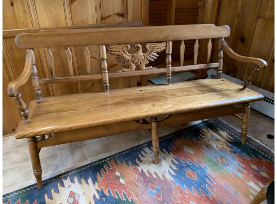 Stunning Cushman Colonial Deacon's Wood Bench With Carved Eagle - Made In Vermont