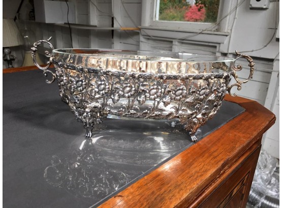 Incredible Antique Very Ornate 800 ? Silver? (Sterling Silver) Footed Compote W/Liner