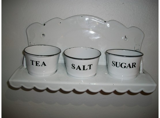 Cute Enamel Kitchen Rack For  Tea -Salt - Sugar W/ Wall Rack