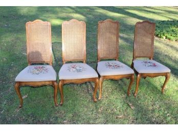 Vintage Cane Back  Embroidered Dining Chairs