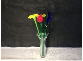 Beautiful Glass Flowers And Vase