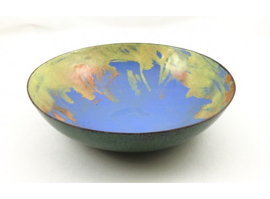 Mid Century Abstract Enamel On Copper Bowl Or Coin Dish