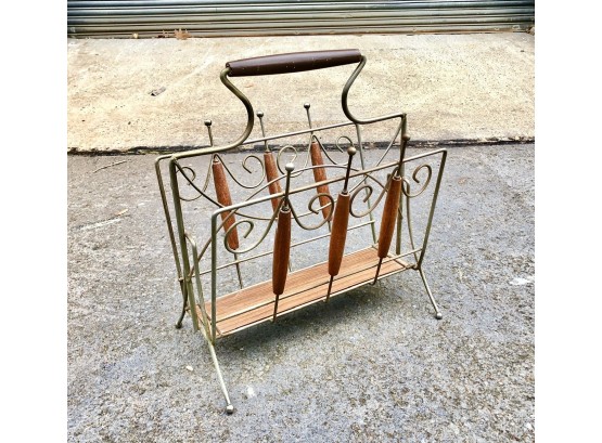 Awesome Mid Century Modern Brass And Wood Accent Magazine Rack