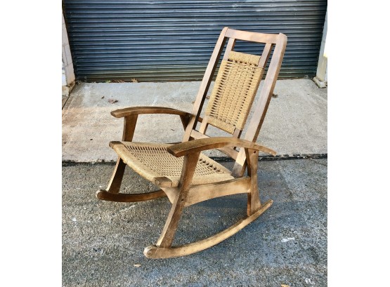 Mid Century Danish Style Rocking Chair With Cord Seat And Backrest