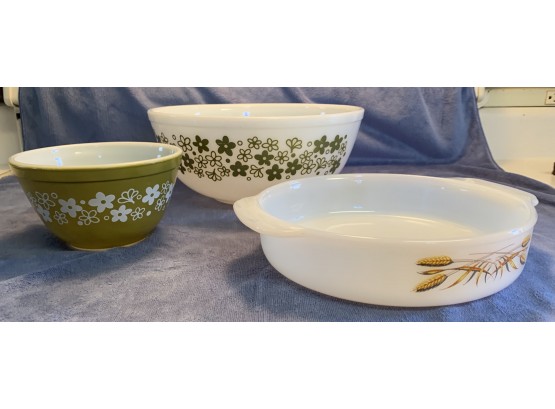 Two Pyrex Bowls And Fire King Low Dish