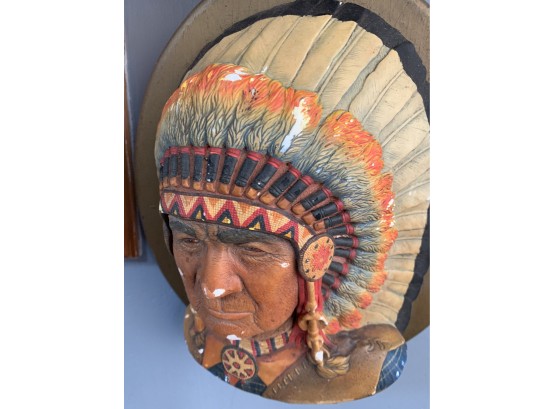 Native American Chief Plaster Cast On Wood