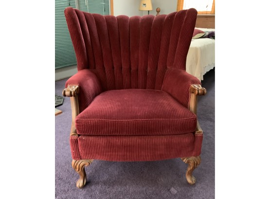 Burgundy Wing Chair With Ottoman