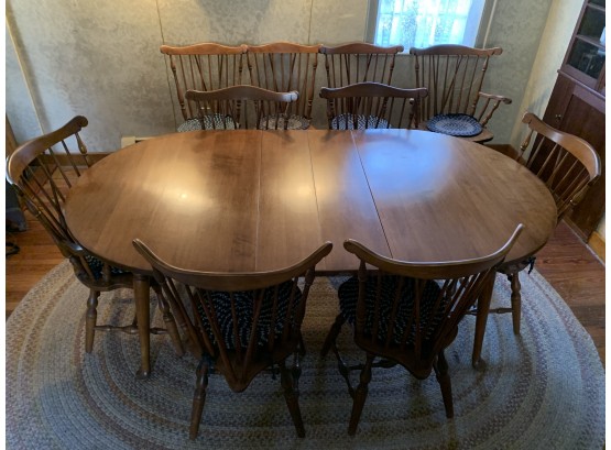 S Bent & Bros. Dining Table With Two Leaves, Three Captains Chairs And Seven Side Chairs