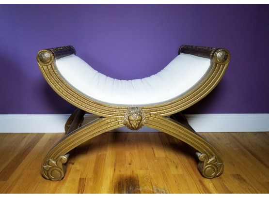 Lovely Gilded And Upholstered Curule Roman Style Chair