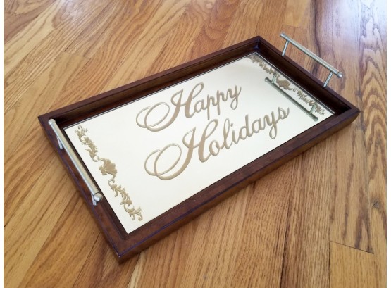 Vintage Mirrored 'Happy Holidays' Cocktail Tray
