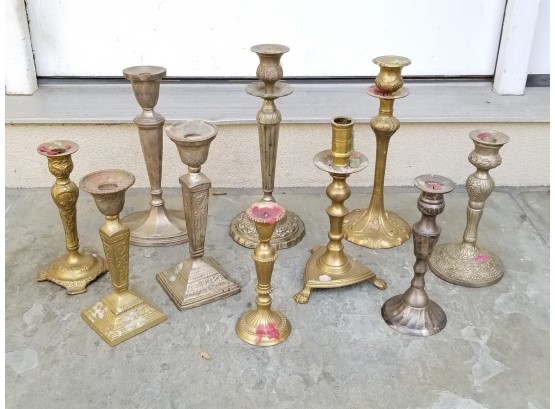 10 Tall Brass & Silver Plated Candlestick
