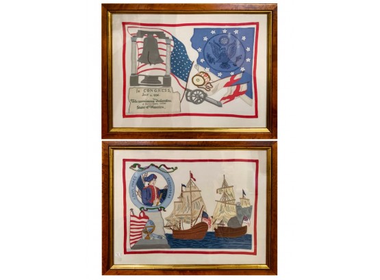 Pair Of Antique American Textile Works