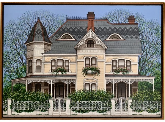 Sue Wall (American, B. 1950) Original Acryllic Painting Of Victorian House