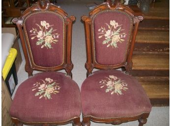 Pair Of Victorian Needle Point  Side Chairs