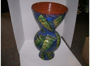 Beautiful  Glazed Ceramic Dried Flower Pot Signed