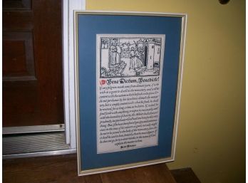 Saint Benedict Whimsical Saying Printed On Cloth With Frame