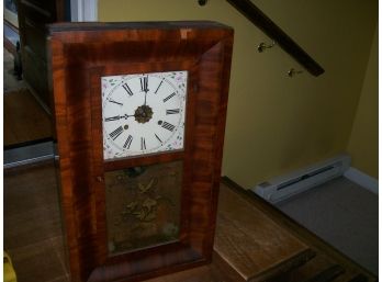 Antique Mantel Clock Ansonia Weight Driven Floral On Glass