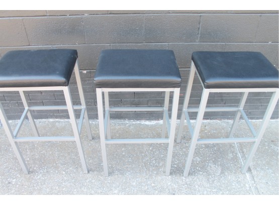 Great Set Of 3 AMISCO Leather + Metal Bar Stools, ULTRA MODERN
