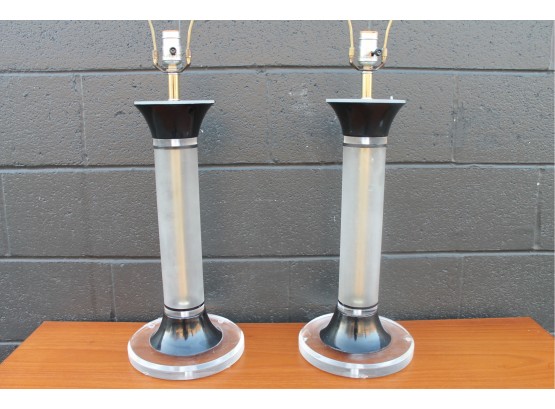 FANASTIC Pair Of MEMPHIS MILANO, Vintage 1980s, LUCITE Art Deco, Post Modern Style Table Lamps