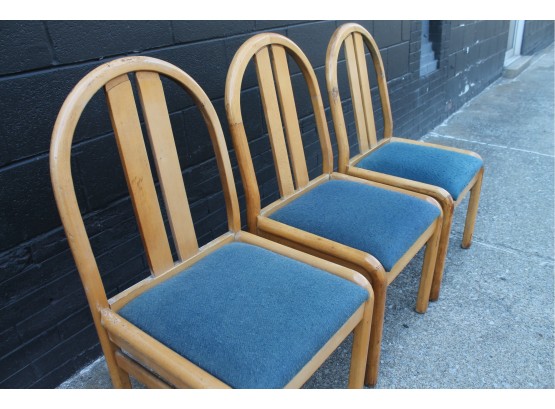 Great Set Of 3 Mid Century Wooden Dining Chairs