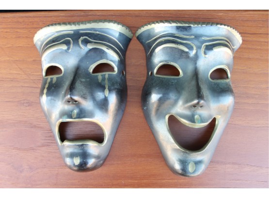 Classic COMEDY + TRAGEDY Vintage Brass Wall Plaques