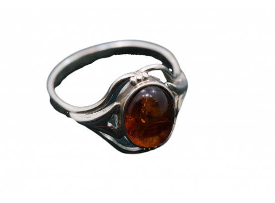 STERLING SILVER AMBER RING