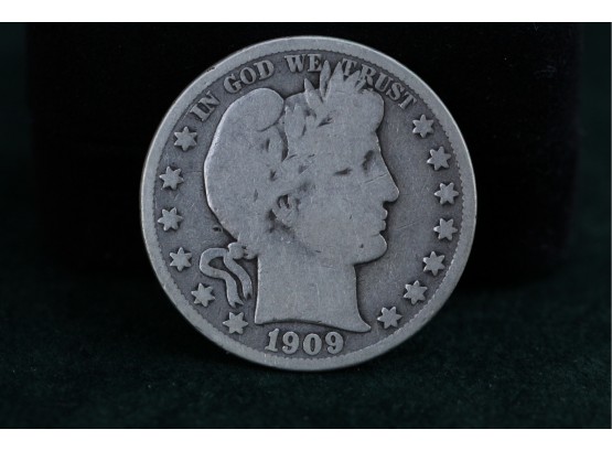 1909 S Silver Barber Half Dollar Coin Sc