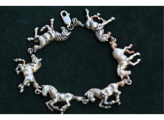 Lovely Equine Horses Trotting Sterling Silver Bracelet