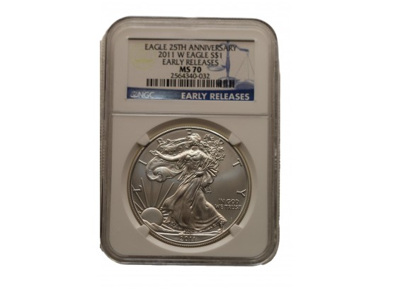 NGC 2011 25TH SILVER ANNIVERSARY EARLY RELEASE MS 70 SILVER EAGLE COIN