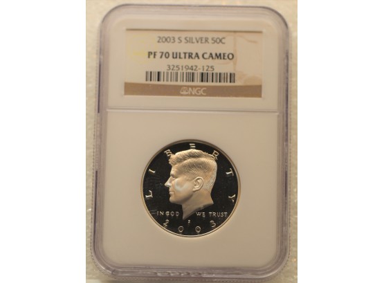 2003 S NGC PF 70 PROOF ULTRA CAMEO KENNEDY SILVER HALF DOLLAR COIN