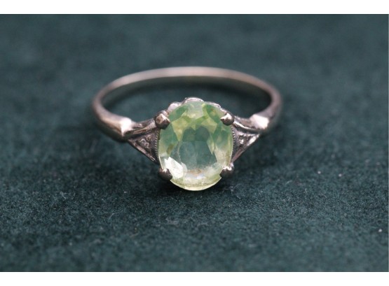 Antique 14k White Gold Green Aquamarine Stone Ring Size 8.5