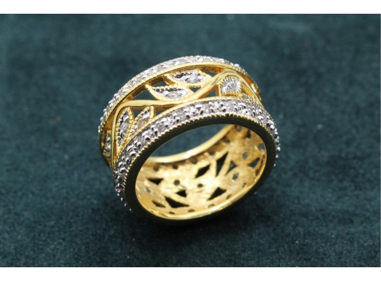 STERLING SILVER WIDE BAND FILIGREE RING