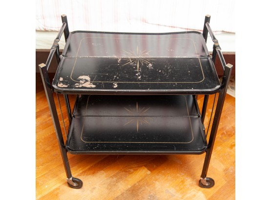 Collapsible Vintage Mid-century Toleware Bar Or Tea Cart