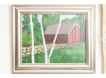 Painting On Canvas Of A Red Barn