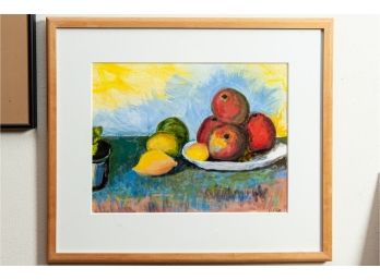 Framed Still Life Oil Pastel And Watercolor Of Fruit By Betty Pia