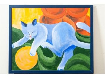 Blue Cat Painting On Canvas By Betty Pia