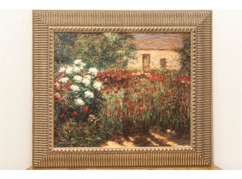 Painting On Canvas Of A Blooming Flower Garden