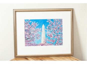 Watercolor Of Washington Monument With Cherry Blossoms By Al Pia