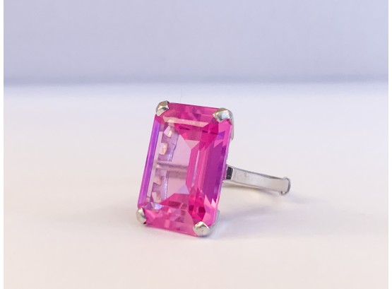 A Lady's 10K White Gold And Pink Spinel Ring, Size 6.25