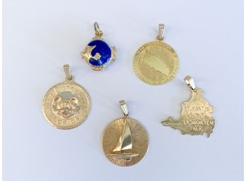 Five 14K Gold Charms / Pendants From Travels
