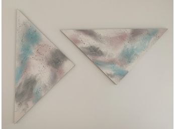 Abstract Triangular Oil On Canvas Pair