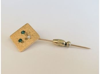 A 14K Gold, Diamond And Emerald Stick Pin